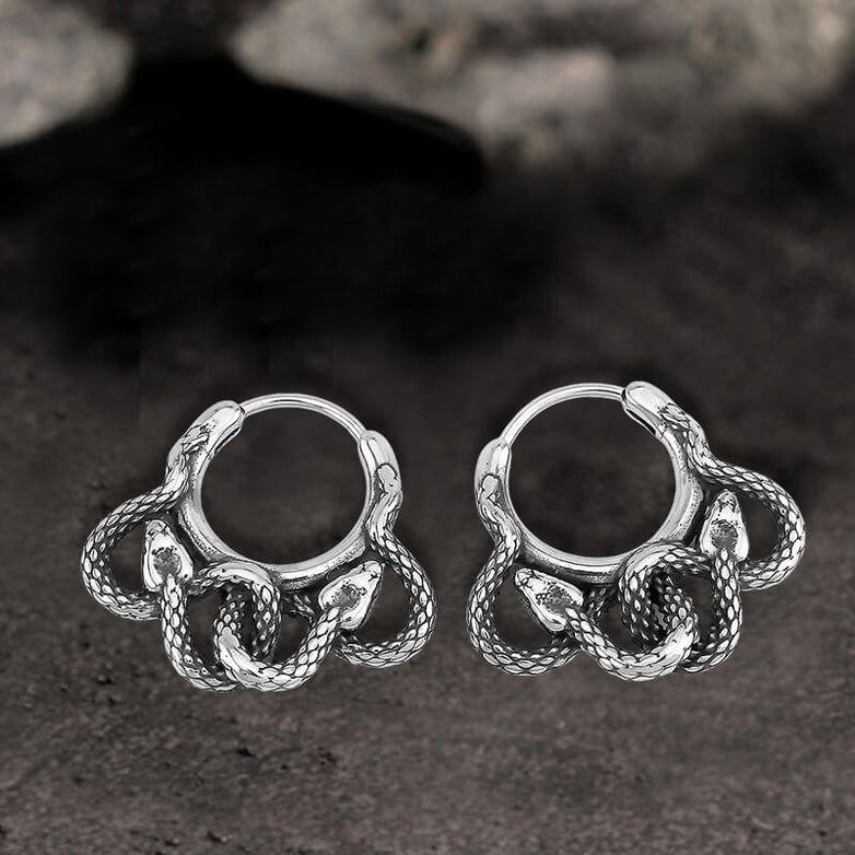 Double Snake Wrapped Stainless Steel Earrings 01 | Gthic.com