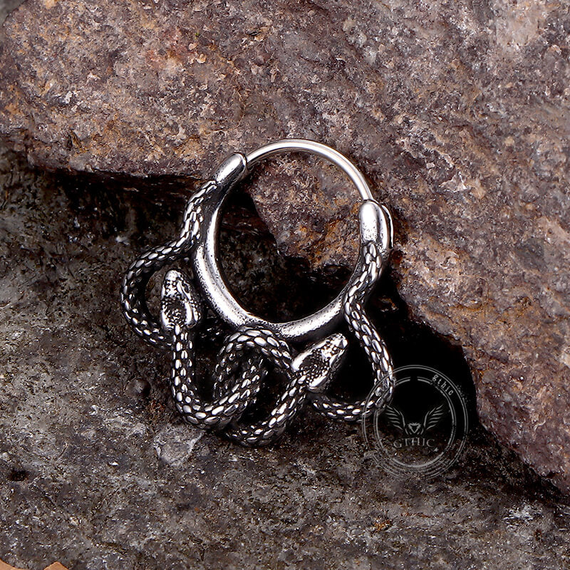 Double Snake Wrapped Stainless Steel Earrings | Gthic.com