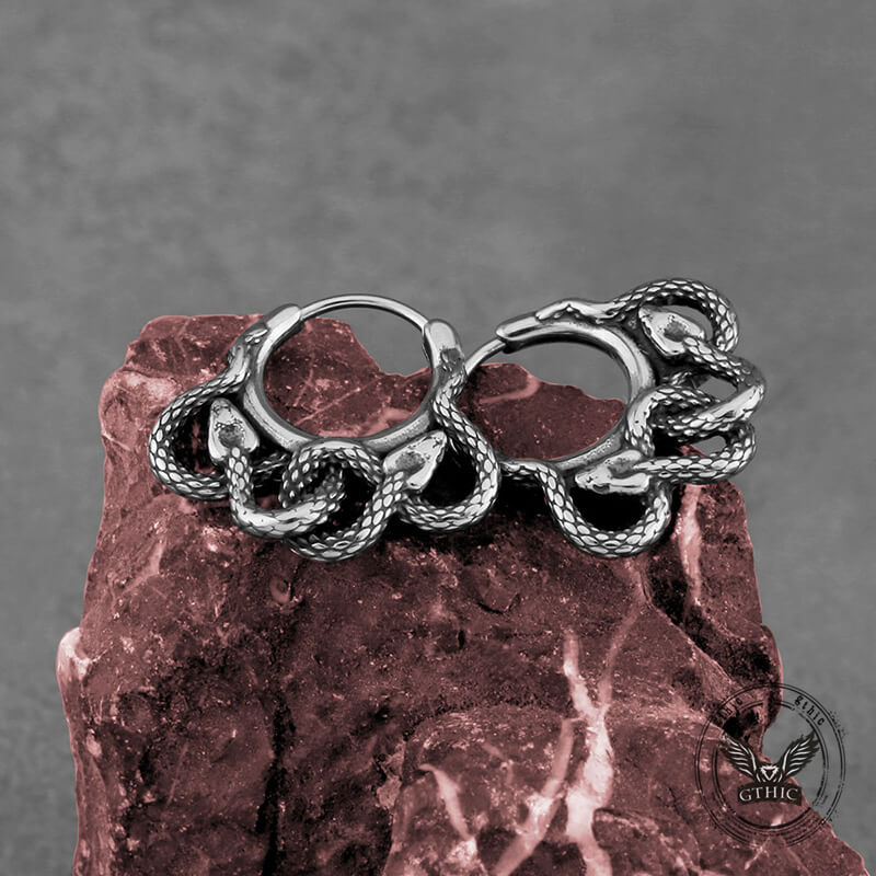 Double Snake Wrapped Stainless Steel Earrings 03 | Gthic.com