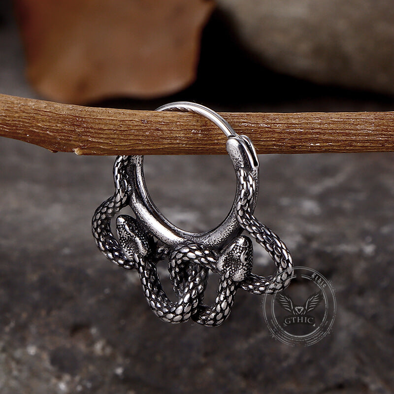 Double Snake Wrapped Stainless Steel Earrings | Gthic.com
