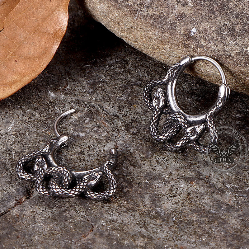 Double Snake Wrapped Stainless Steel Earrings | Gthic.com