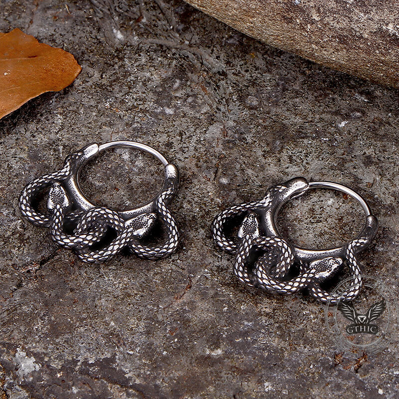 Double Snake Wrapped Stainless Steel Earrings | Gthic.com