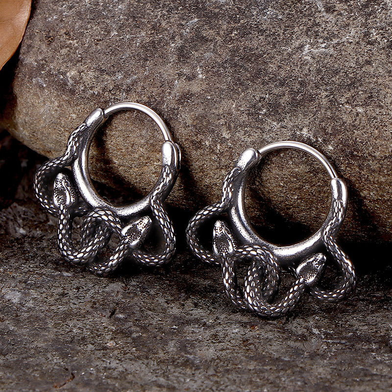 Double Snake Wrapped Stainless Steel Earrings | Gthic.com