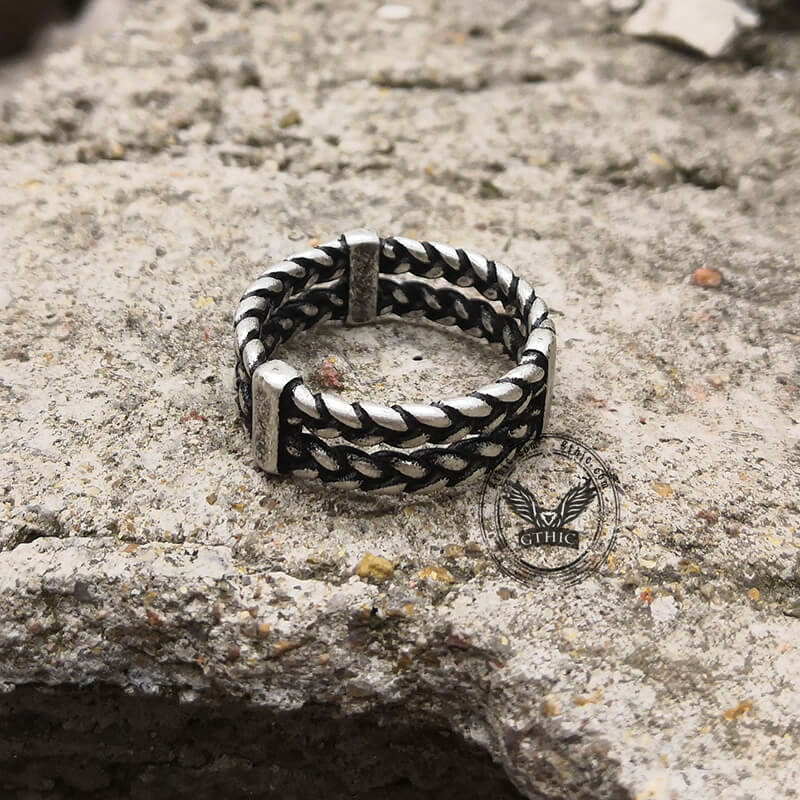 Double Wheat Ear Chain Stainless Steel Ring | Gthic.com