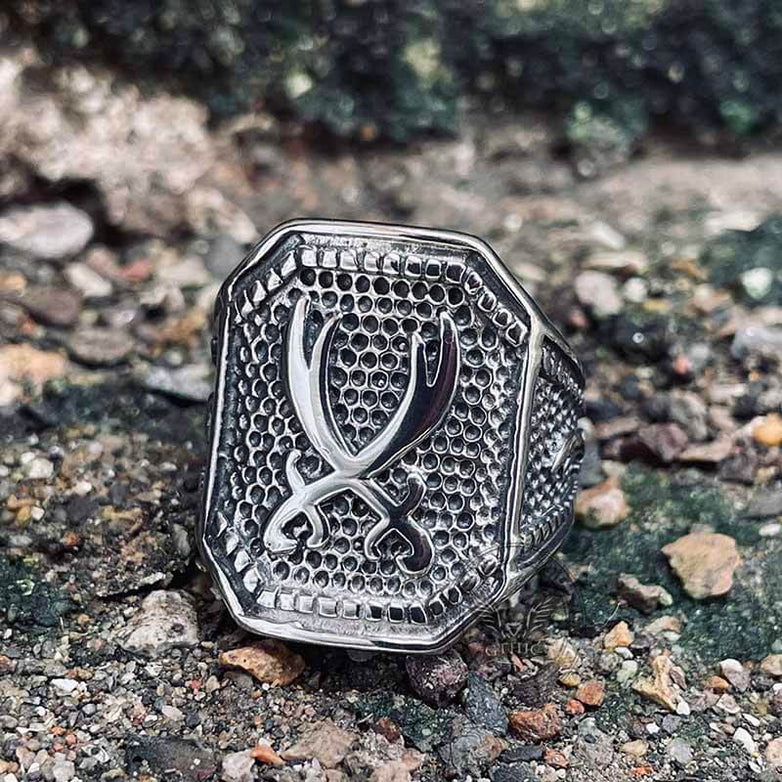 Double Zulfiqar Sword Stainless Steel Ring | Gthic.com