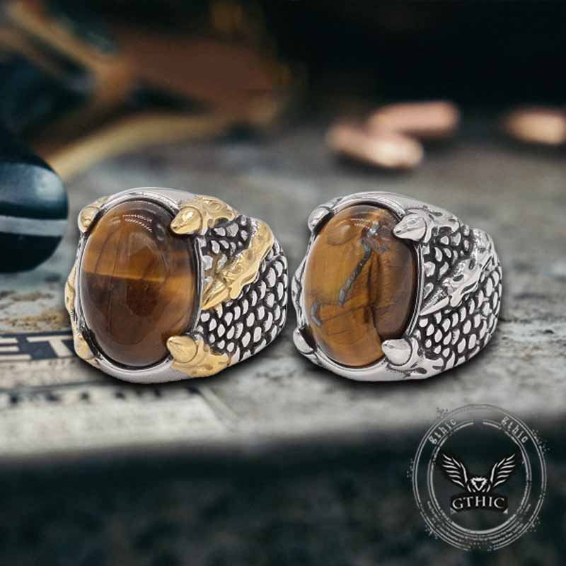 Dragon Claw Tiger Eye Stone Stainless Steel Ring 01 | Gthic.com