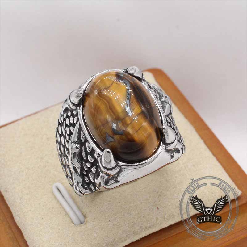 Dragon Claw Tiger Eye Stone Stainless Steel Ring 02 | Gthic.com