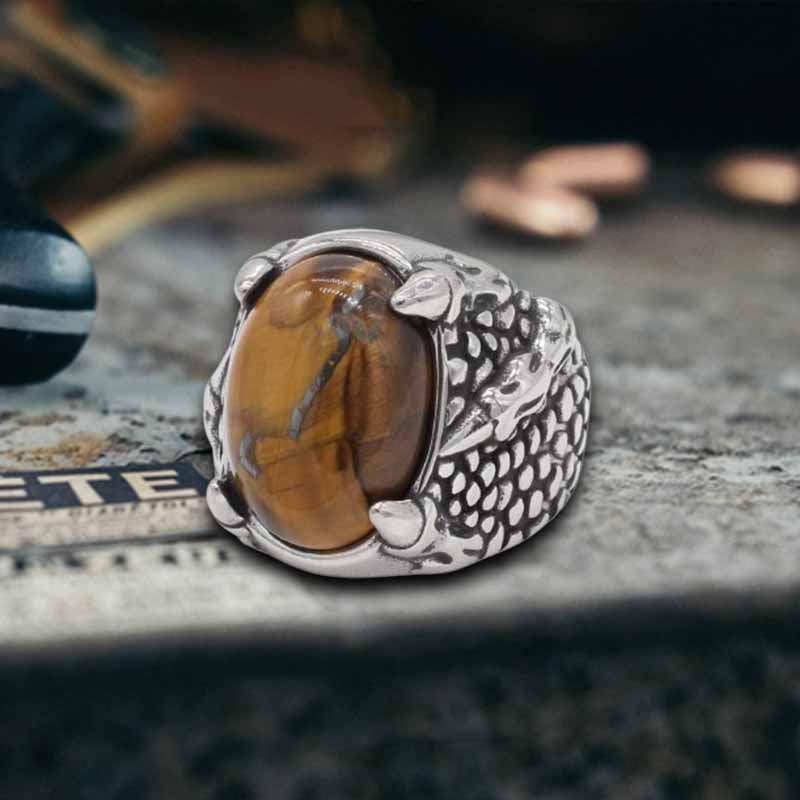 Dragon Claw Tiger Eye Stone Stainless Steel Ring
