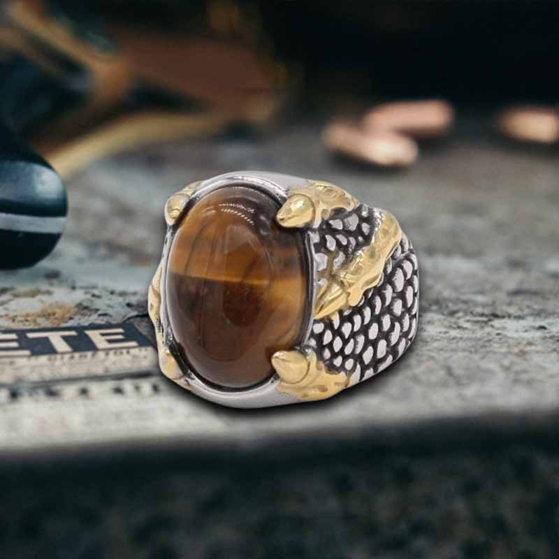Dragon Claw Tiger Eye Stone Stainless Steel Ring