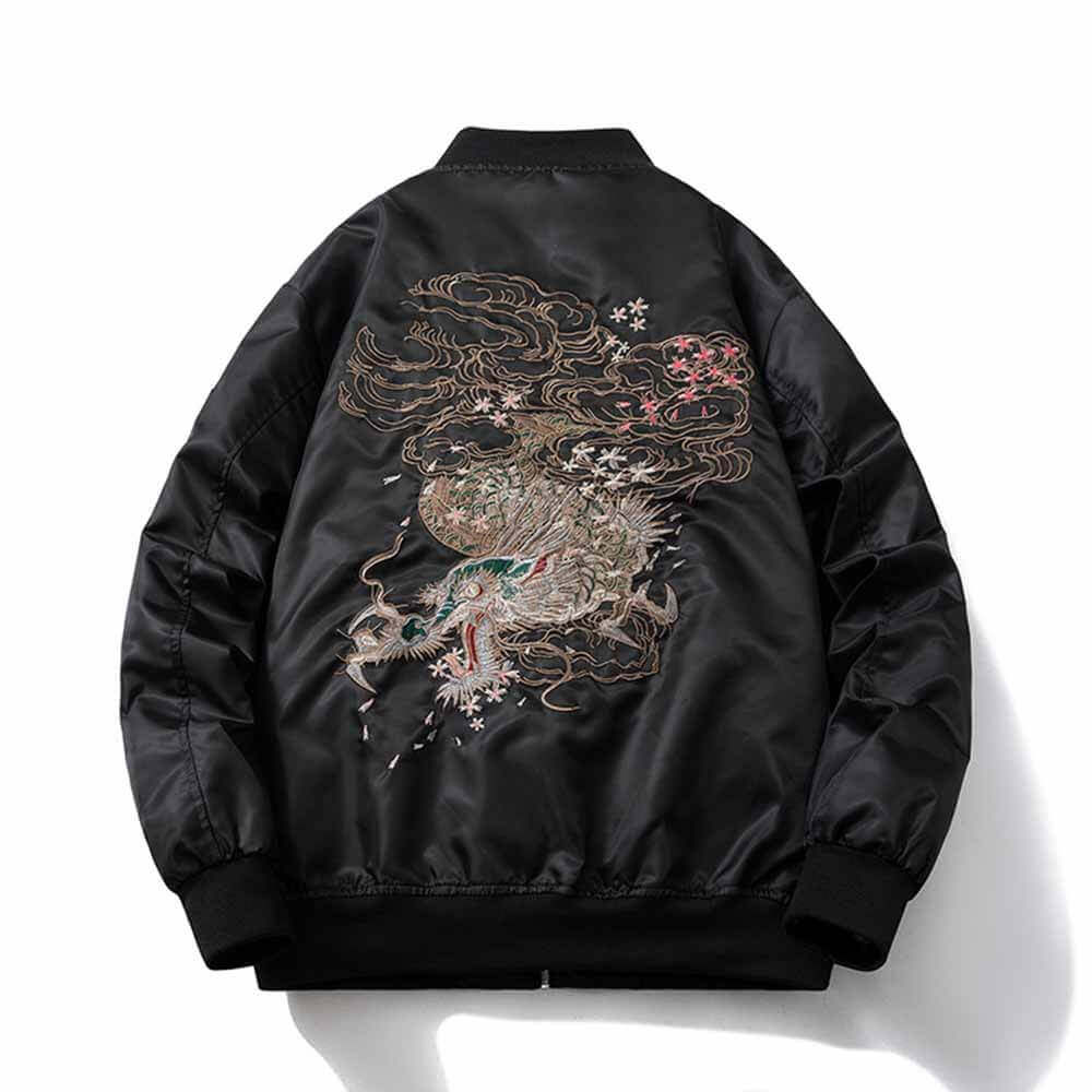 Dragon Embroidery Thickened Baseball Uniform Flight Jacket| Gthic.com