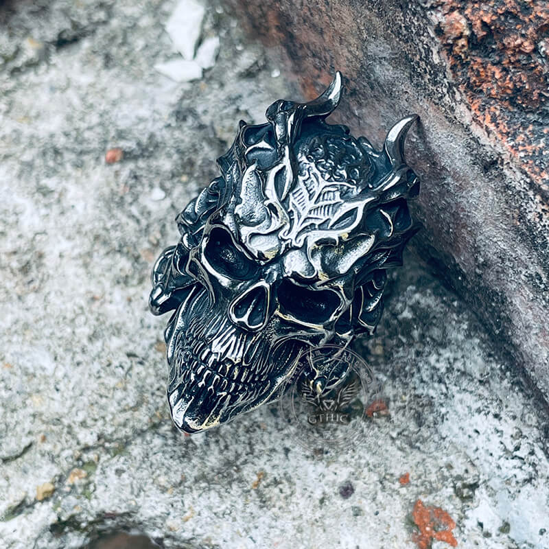 Dragon Horned Samurai Stainless Steel Skull Ring
