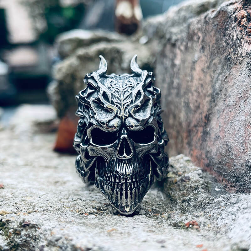 Dragon Horned Samurai Stainless Steel Skull Ring – GTHIC