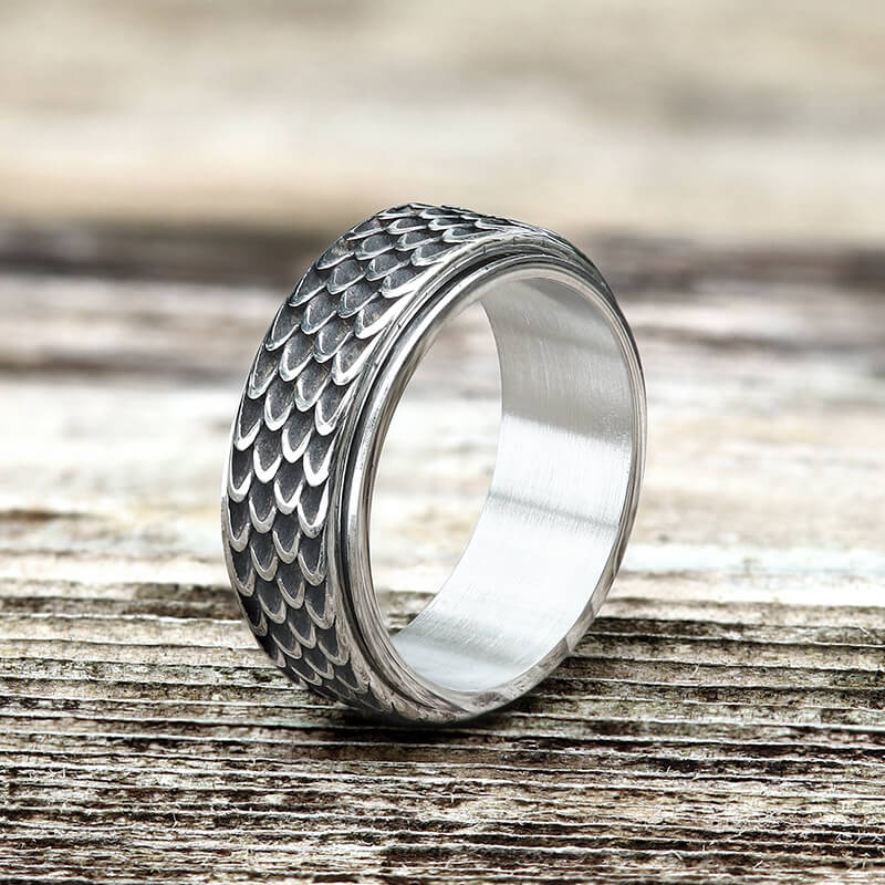 Dragon Scale Stainless Steel Spinner Ring | Gthic.com