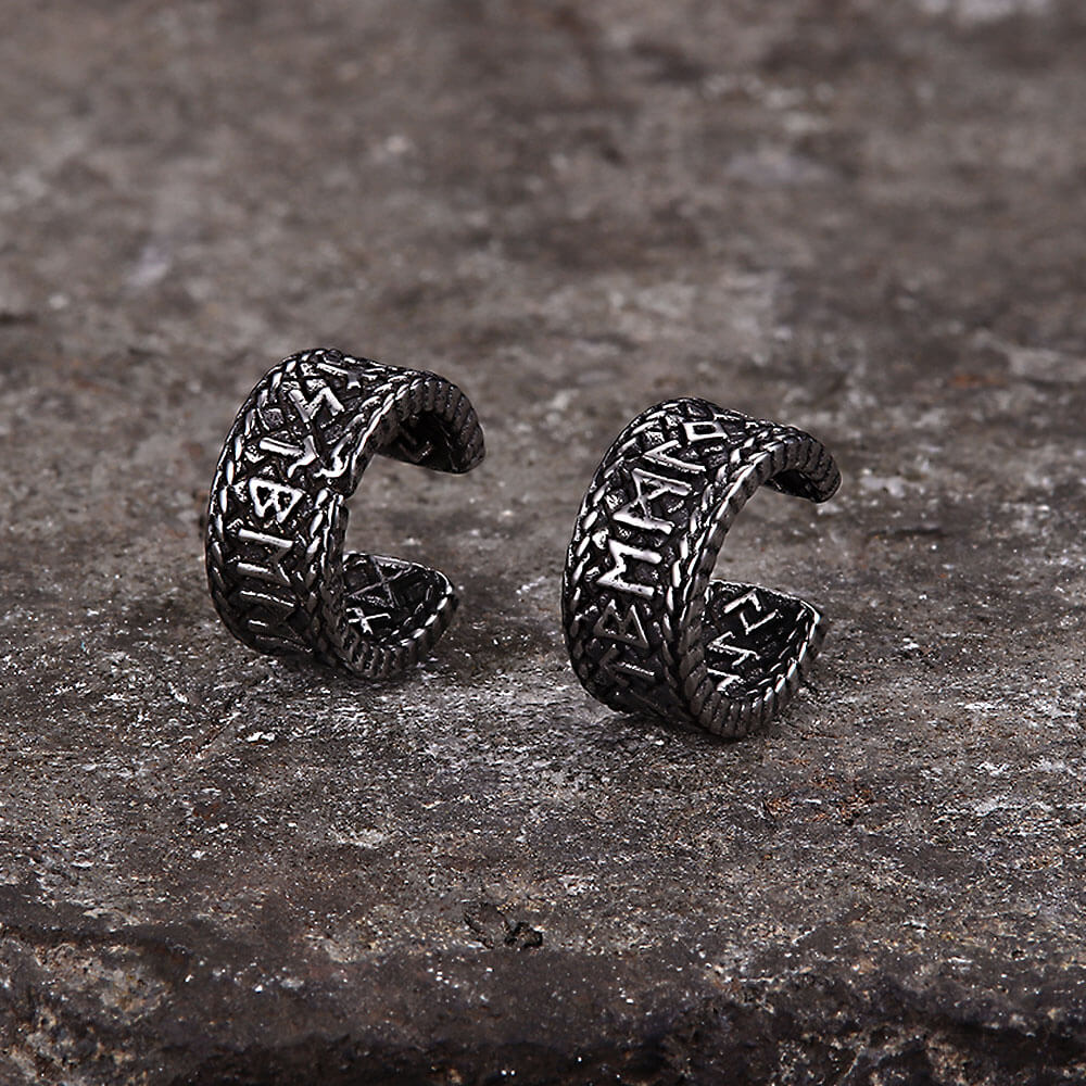 Dragon Scale Viking Runes Stainless Steel Stud Earrings | Gthic.com