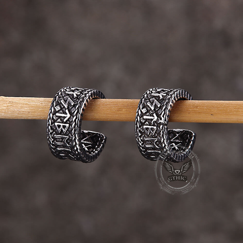Dragon Scale Viking Runes Stainless Steel Stud Earrings
