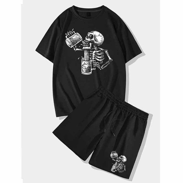 Drunk Skull Short Sleeve T-shirt and Shorts Set | Gthic.com