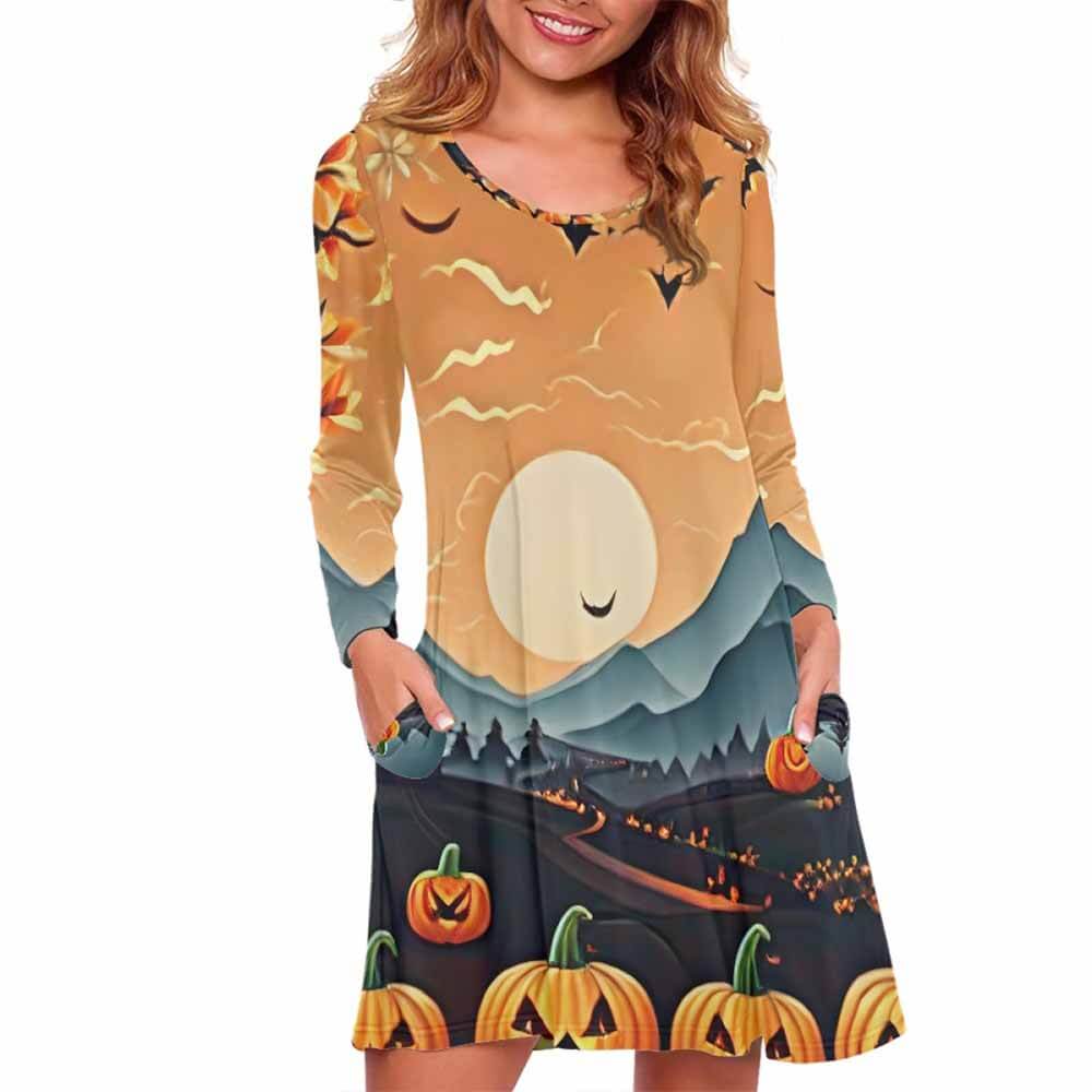 Dusk Halloween Pumpkin Casual Dress | Gthic.com