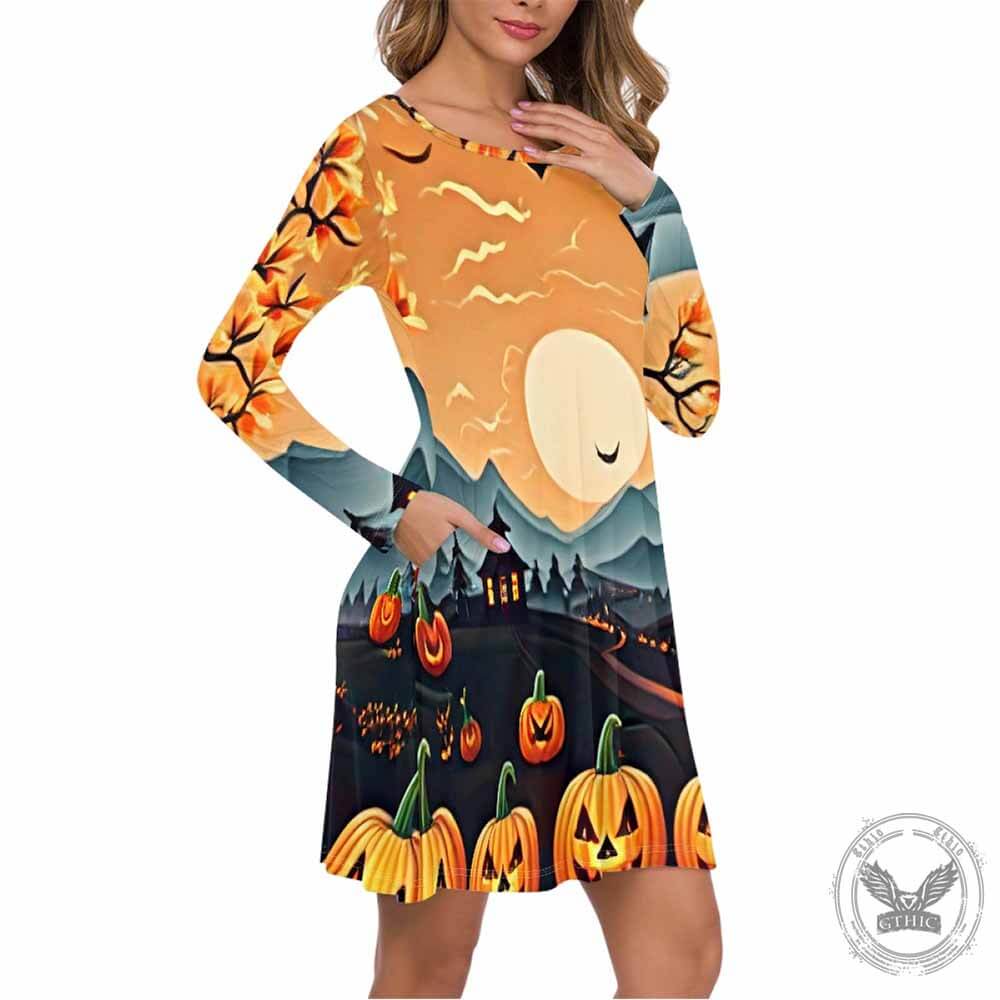 Dusk Halloween Pumpkin Casual Dress | Gthic.com