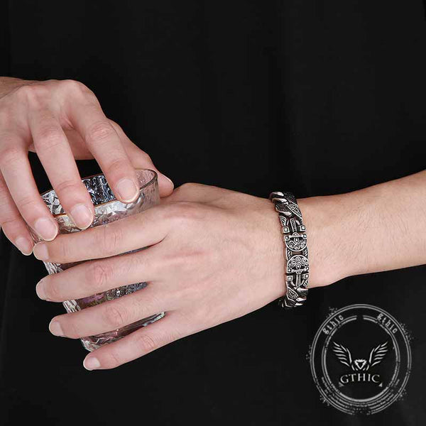 Egyptian Cross Trendy Pattern Stainless Steel Bracelet | Gthic.com