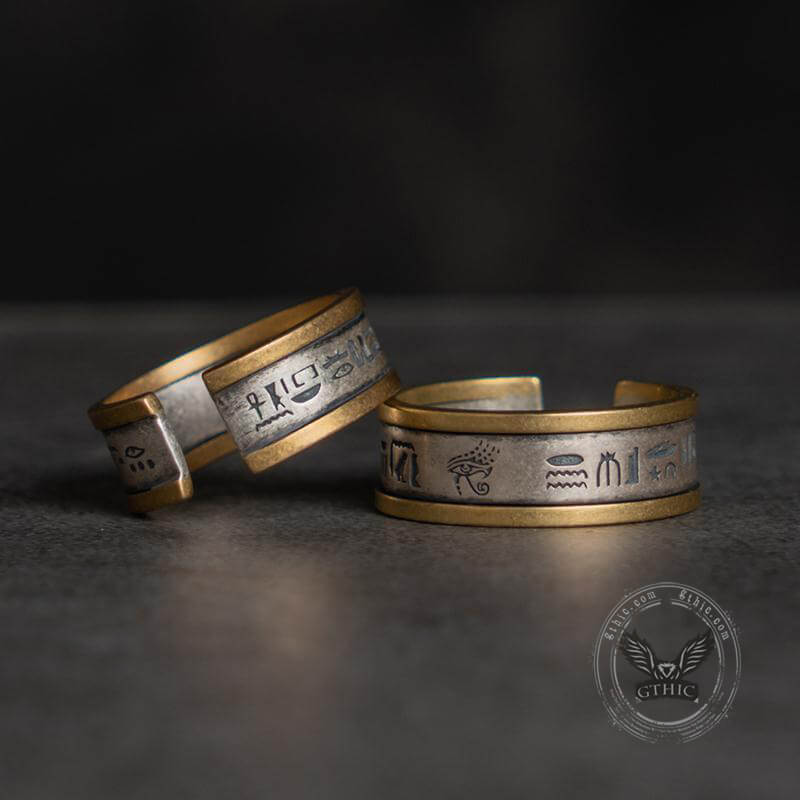 Egyptian Eye Of Horus Sterling Silver Inlaid Brass Open Ring – GTHIC