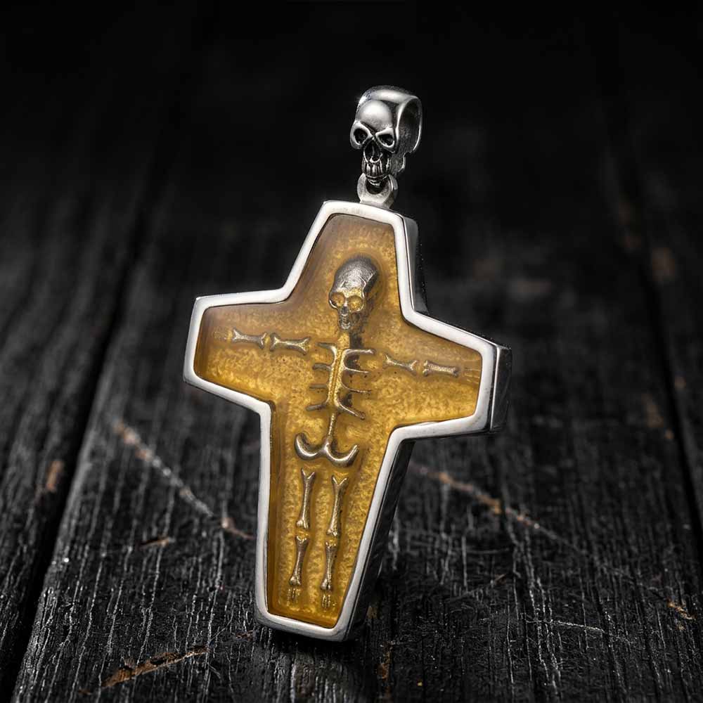Egyptian Mummy Skull Stainless Steel Cross Pendant | Gthic.com