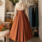 Elegant Vintage High Waist Polyester Pleated Skirt