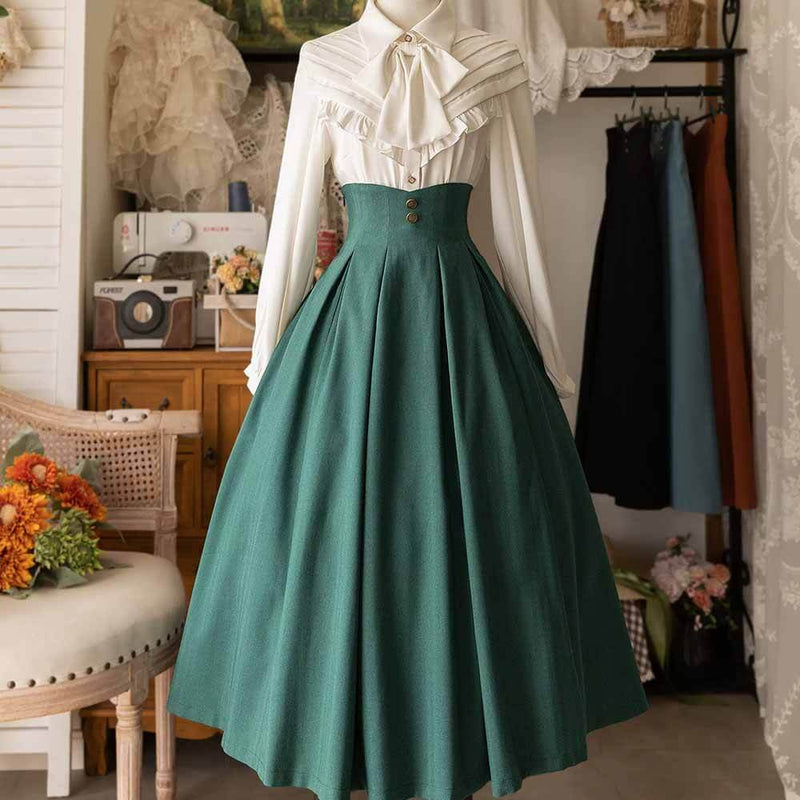 Elegant Vintage High Waist Polyester Pleated Skirt 02 | Gthic.com