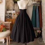 Elegant Vintage High Waist Polyester Pleated Skirt