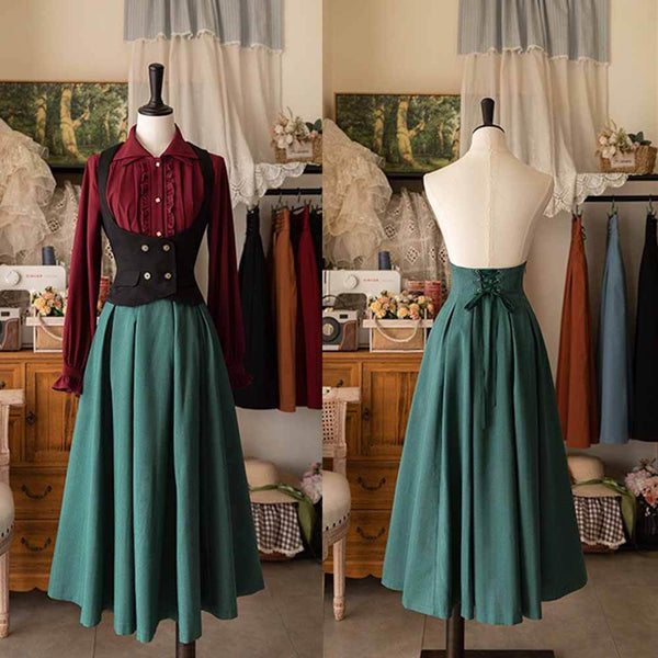 Elegant Vintage High Waist Polyester Pleated Skirt 01 | Gthic.com