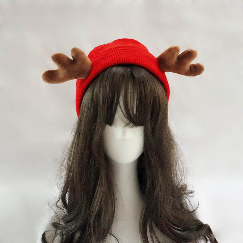 Elk Horned Knitted Christmas Beanie Hat | Gthic.com