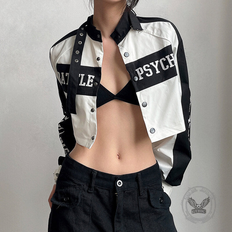 Embroidered Colorblock Leather Cropped Jacket