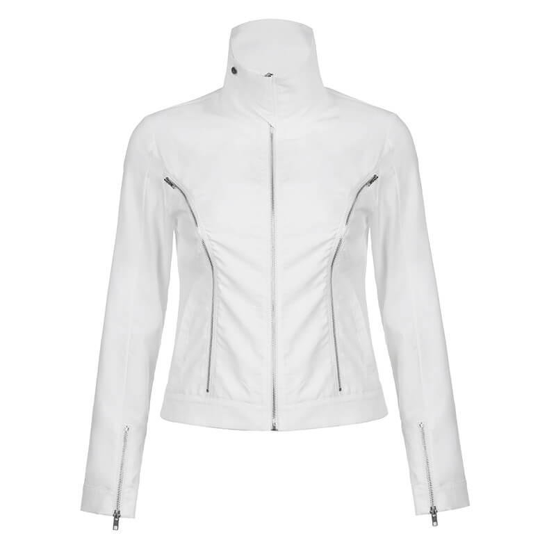 Embroidered Colorblock Leather Cropped Jacket | Gthic.com