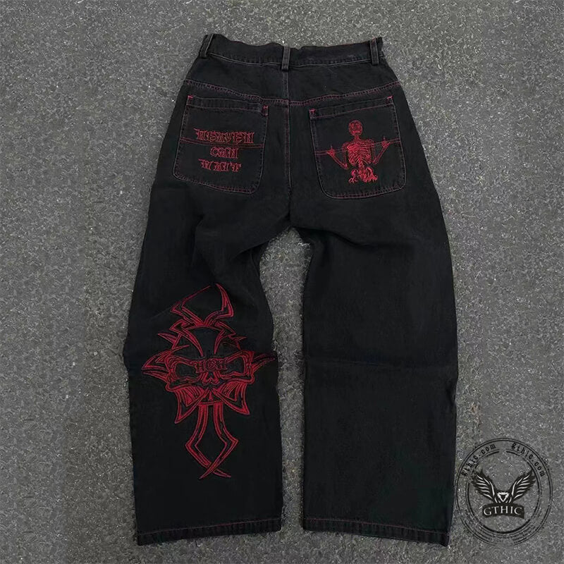Embroidered Skull Hip Hop Cargo Pants | Gthic.com