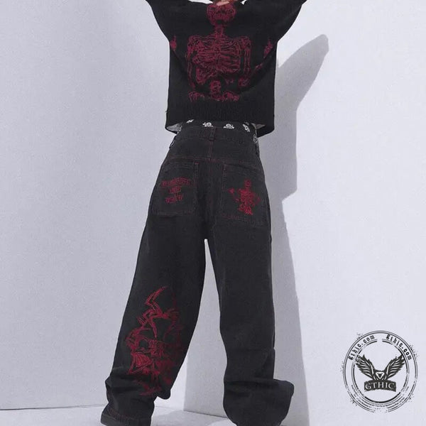 Embroidered Skull Hip Hop Cargo Pants | Gthic.com