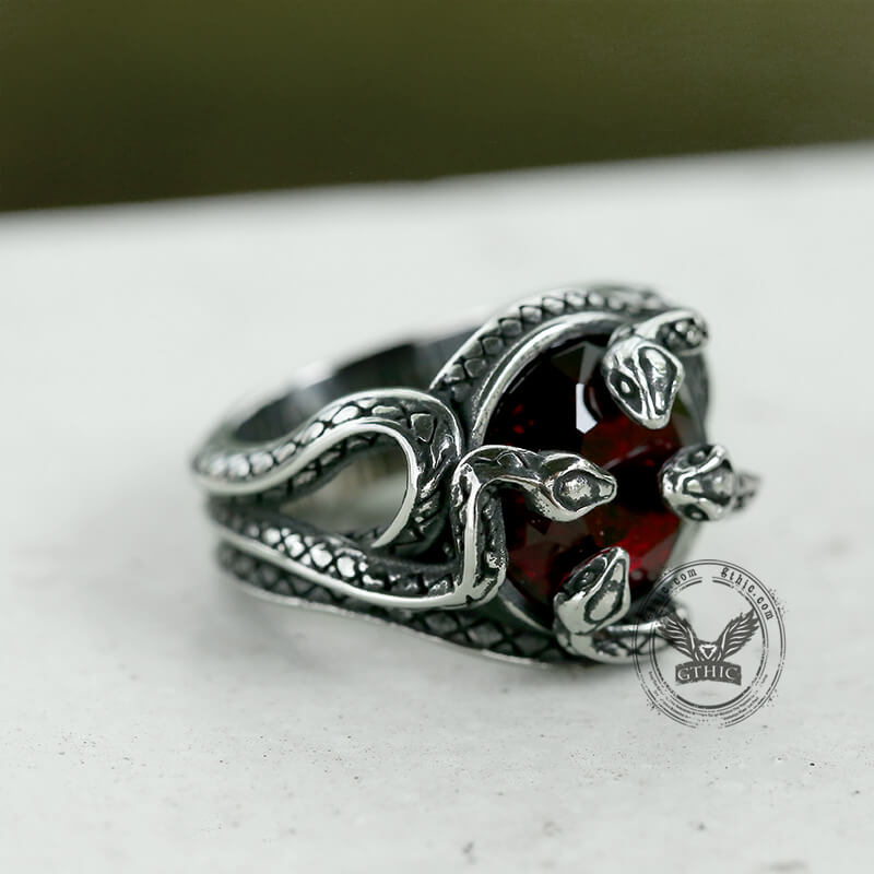 Entwine Snakes Stainless Steel Zircon Ring | Gthic.com