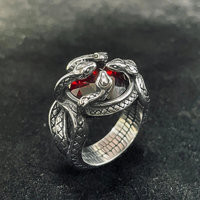 Entwine Snakes Stainless Steel Zircon Ring | Gthic.com