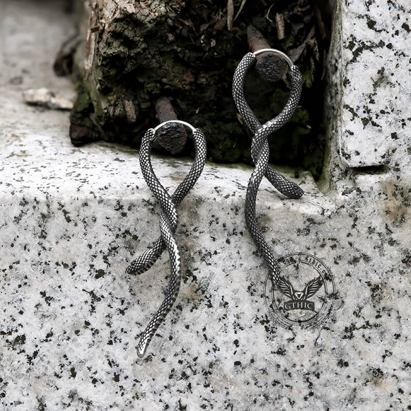 Pendientes de aro de acero inoxidable con serpiente entrelazada