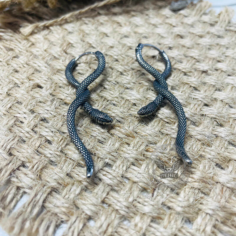 Entwined Snake Stainless Steel Hoop Earrings | Gthic.com