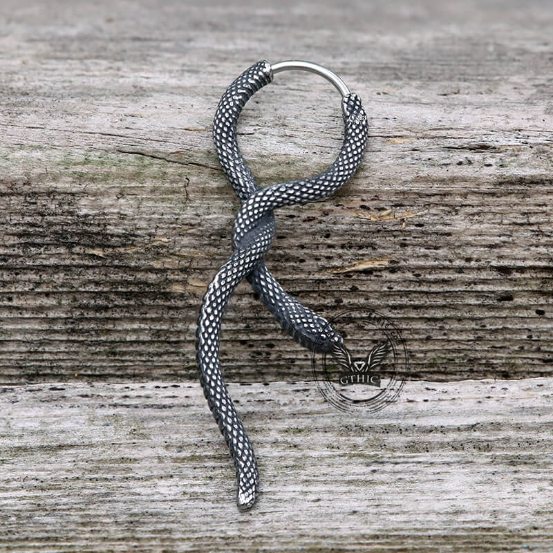 Pendientes de aro de acero inoxidable con serpiente entrelazada
