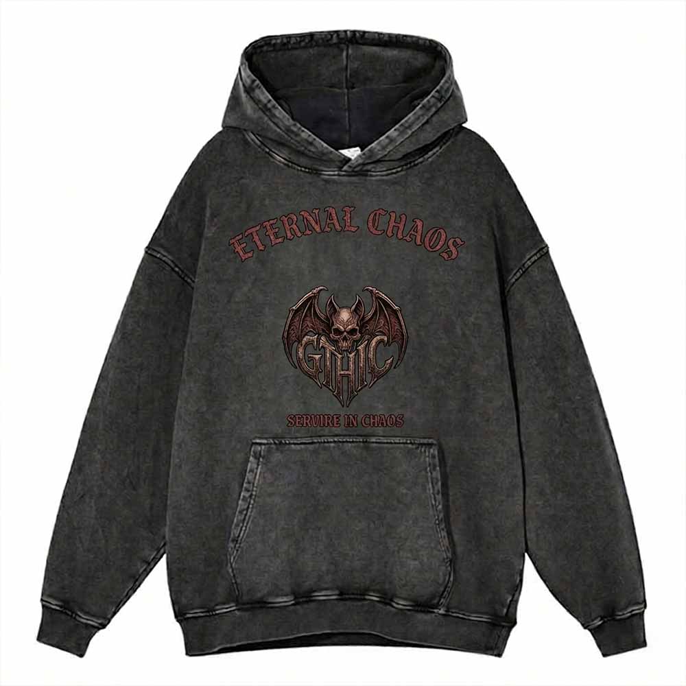 Eternal Chaos Skull Bat GTHIC Vintage Washed Hoodie | Gthic.com