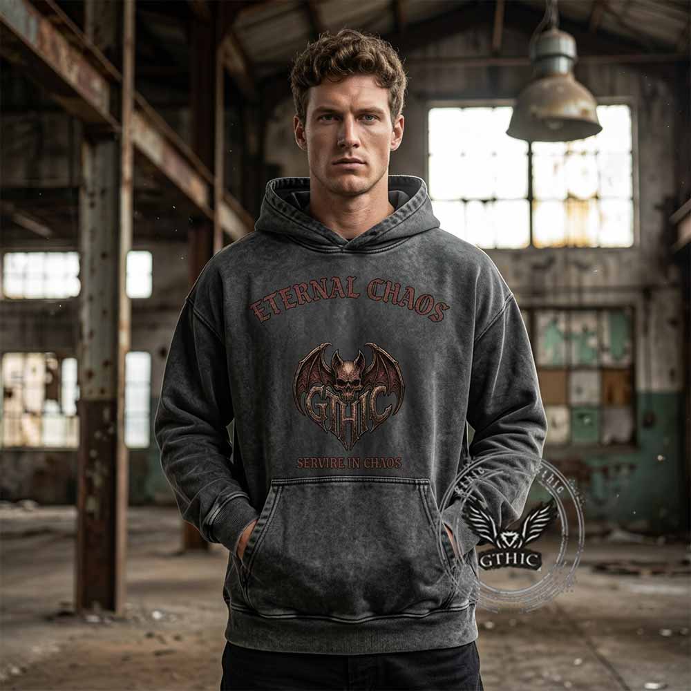 Eternal Chaos Skull Bat GTHIC Vintage Washed Hoodie | Gthic.com