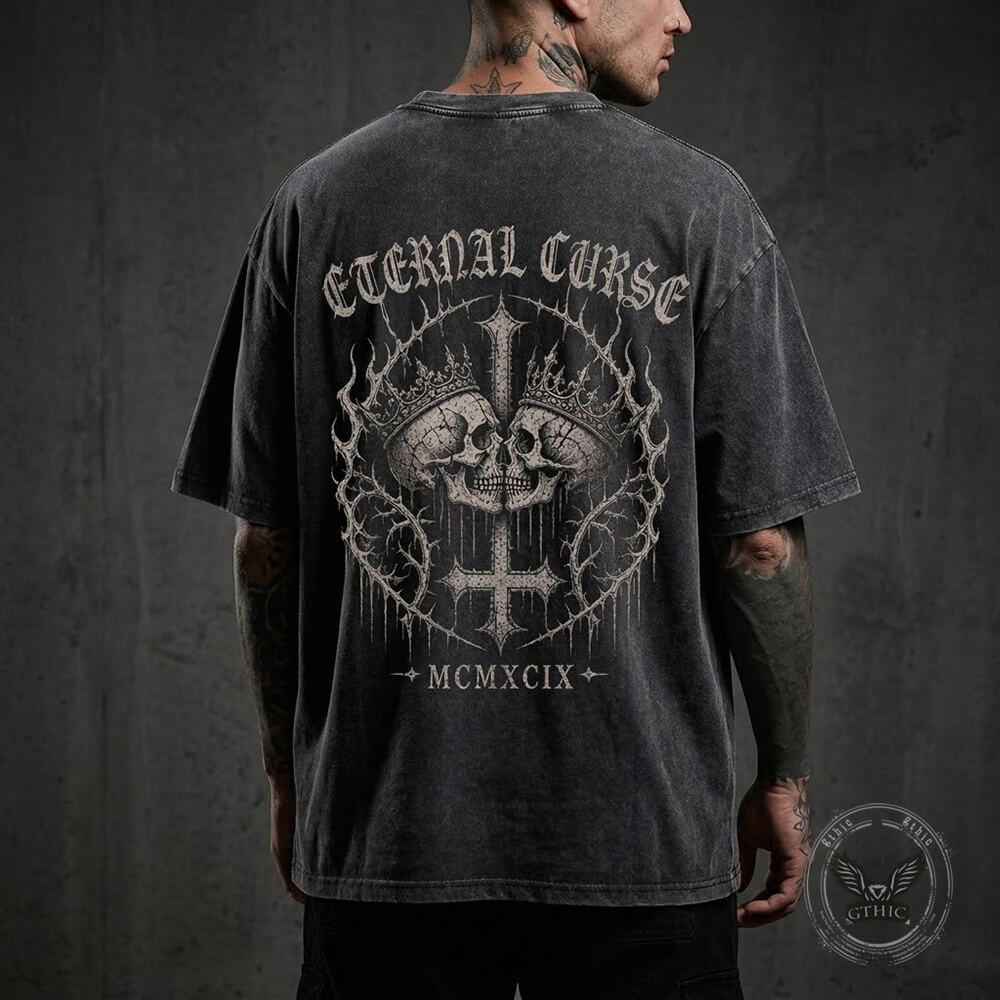 Eternal Curse Skull Inverted Cross Vintage Washed T-Shirt | Gthic.com
