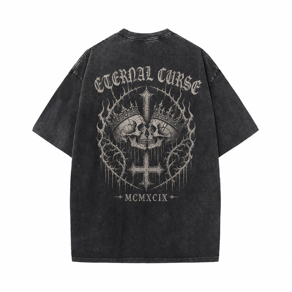 Eternal Curse Skull Inverted Cross Vintage Washed T-Shirt | Gthic.com