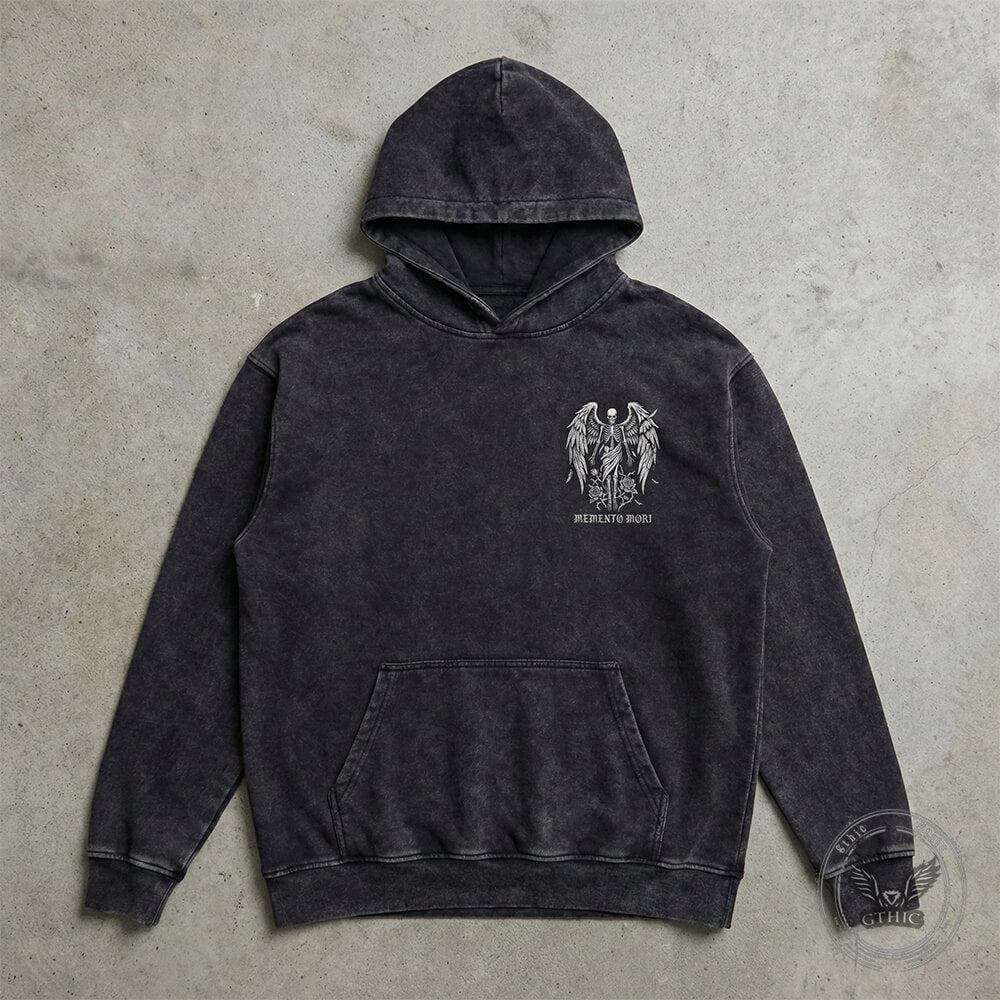 Eternal Fall Angel Skull Vintage Washed Biker Hoodie | Gthic.com
