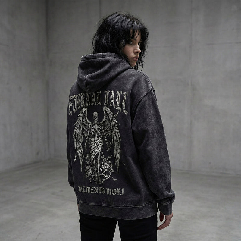 Eternal Fall Angel Skull Vintage Washed Biker Hoodie – GTHIC