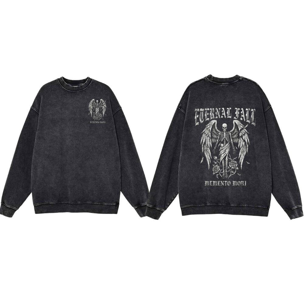 Eternal Fall Angel Skull Vintage Washed Sweatshirt | Gthic.com