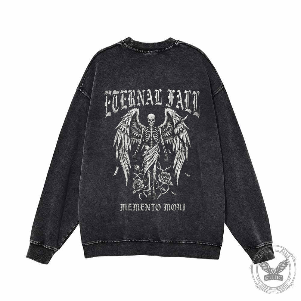 Eternal Fall Angel Skull Vintage Washed Sweatshirt