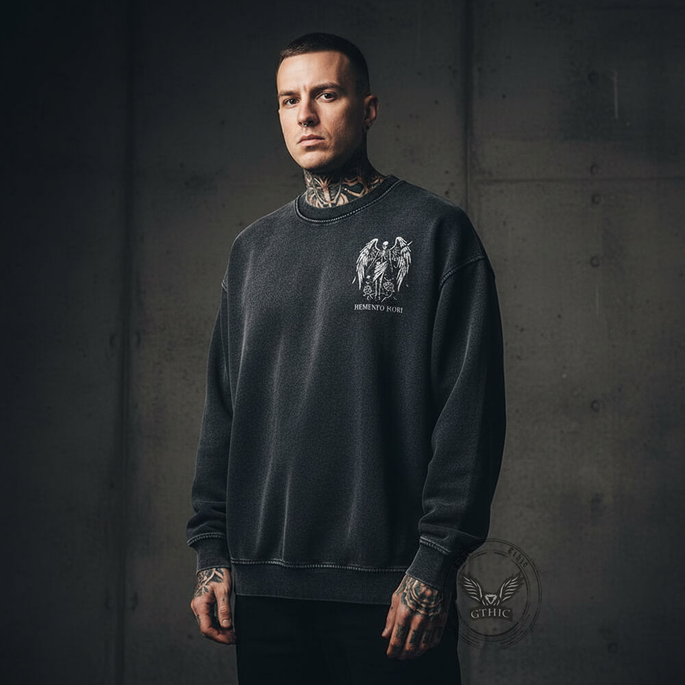 Eternal Fall Angel Skull Vintage Washed Sweatshirt | Gthic.com
