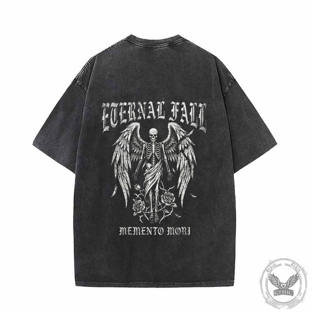 Eternal Fall Angel Skull Vintage Washed T-shirt | Gthic.com