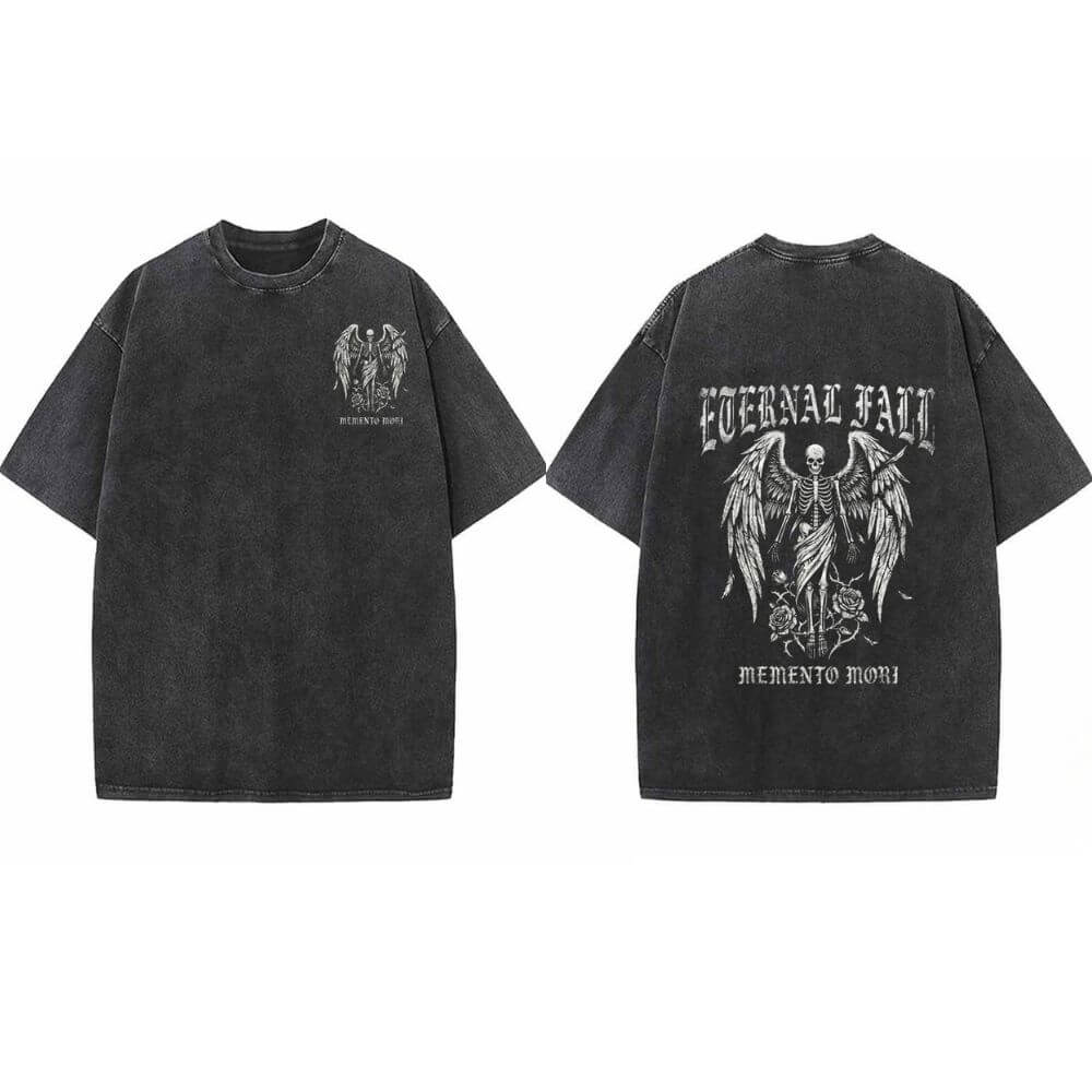 Eternal Fall Angel Skull Vintage Washed T-shirt | Gthic.com